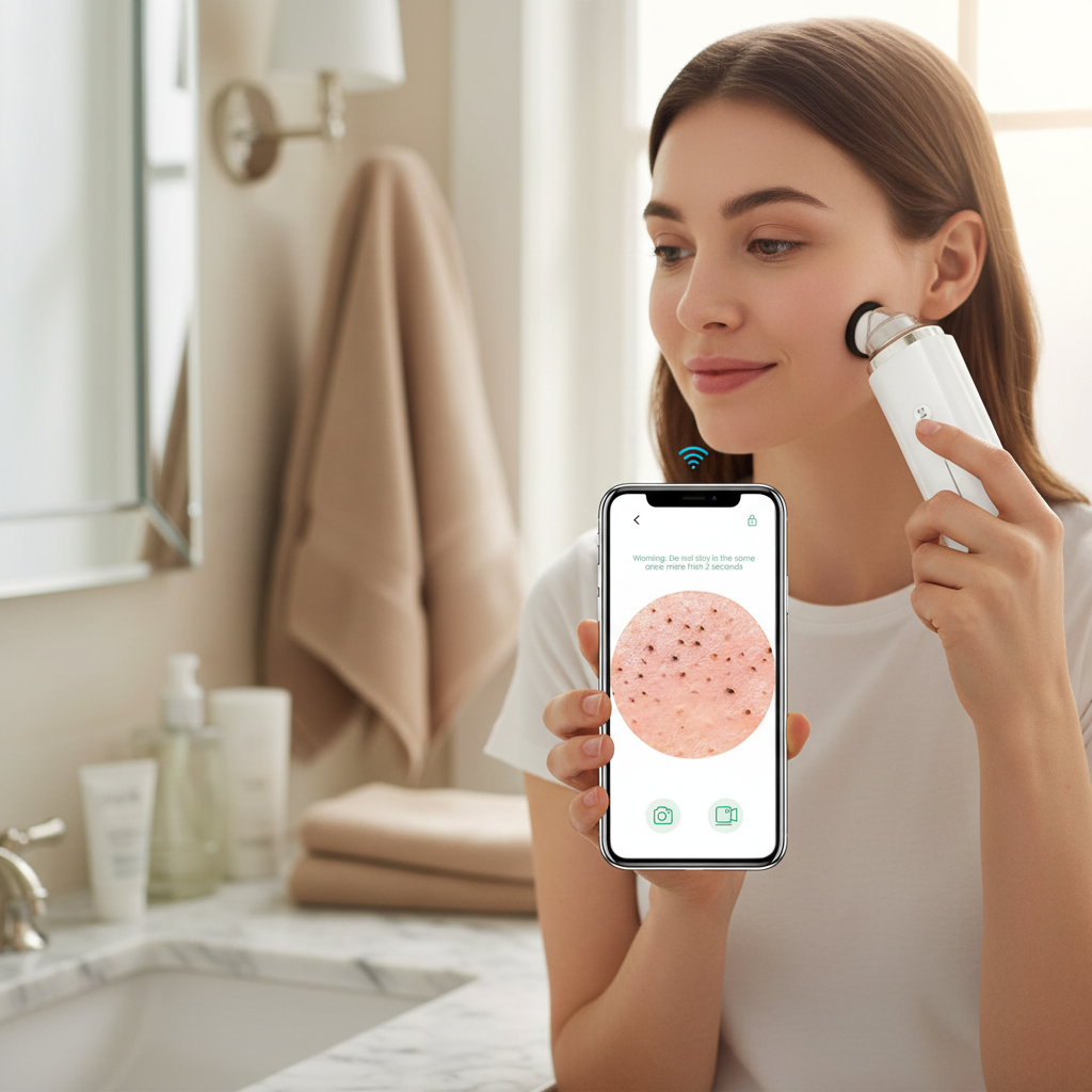 Blackhead Remover Pore Vacuum, 【[FDA Certification] 】 WiFi Visible Facial Pore Cleanser with HD Camera Pimple Acne Comedone Extractor Kit with 6 Suction Heads Electric Blackhead Suction Tool